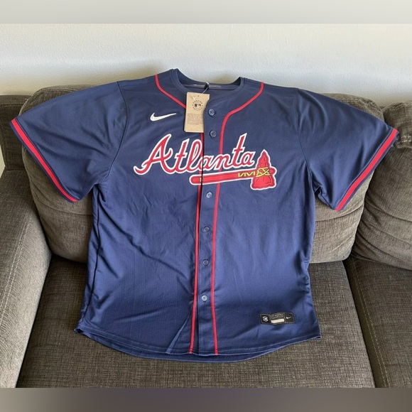 Nike Atlanta Braves Ronald Acuna Jr Navy Jersey MLB Baseball Men’s Sz XL - Picture 2 of 6